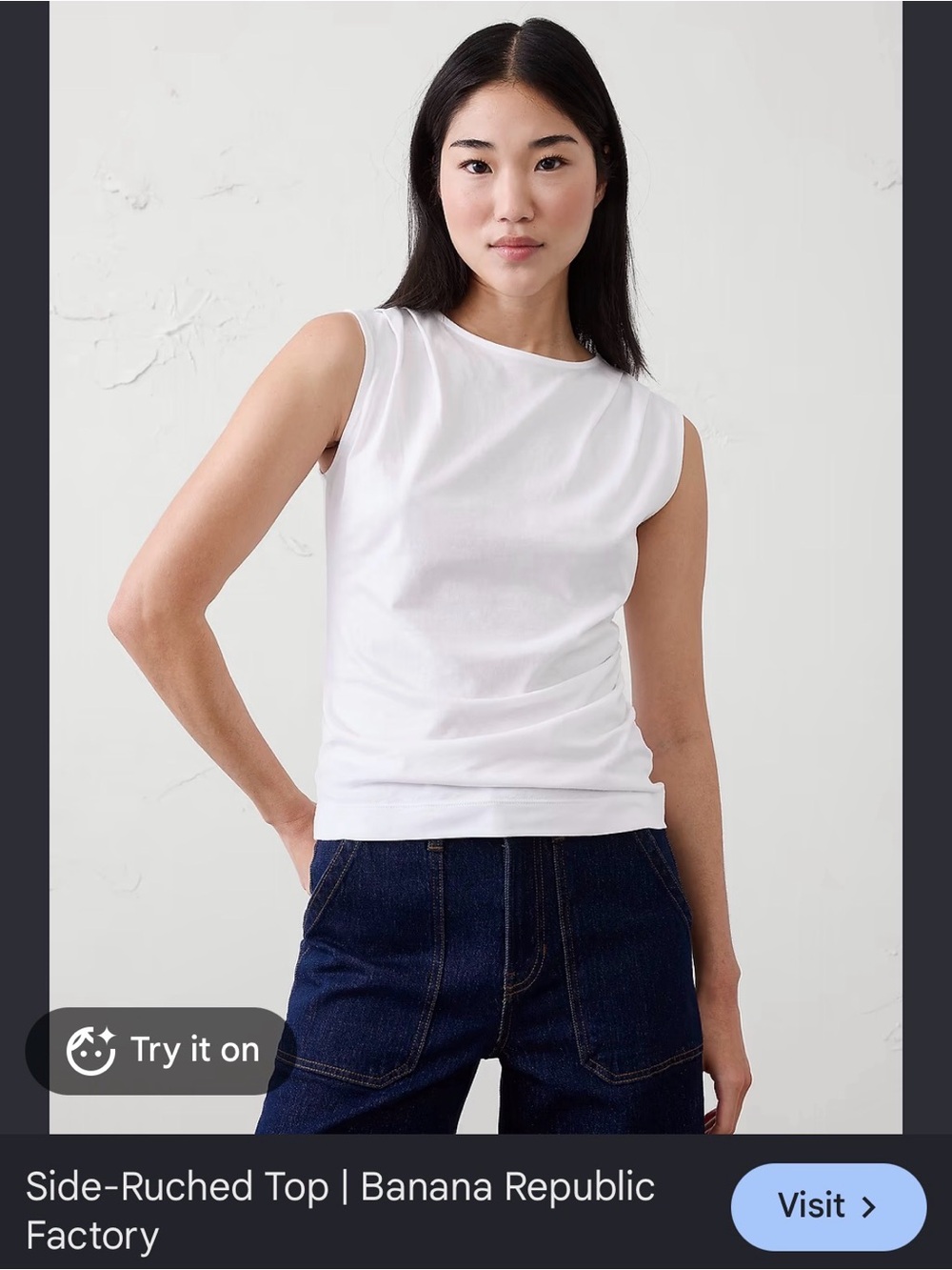 Banana Republic White Sleeveless Side-Ruched Tank